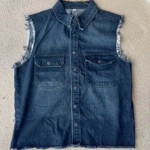 Manly Men's Dark Blue Denim Cutoff Shirt Small BNWT